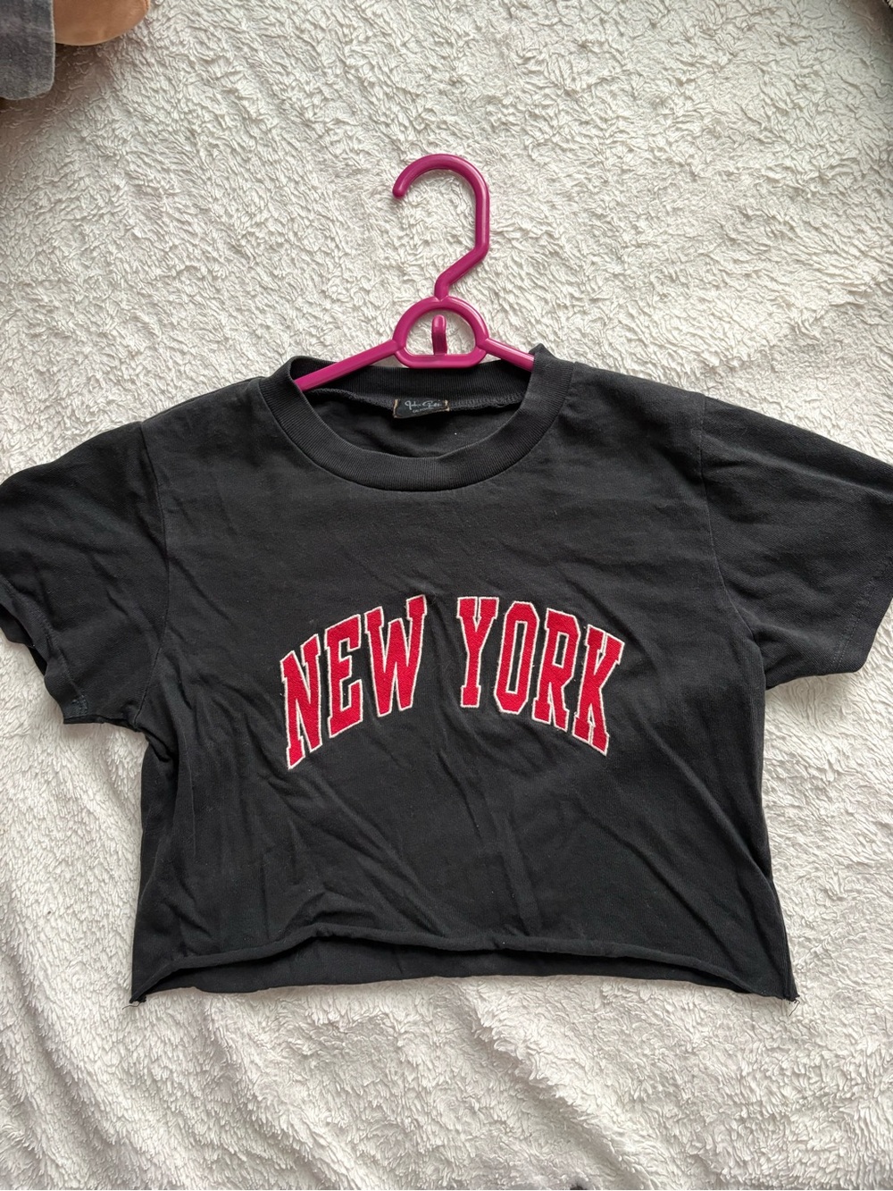 Brandy Melville Black Cropped Tee with Red "NEW YORK" Applique